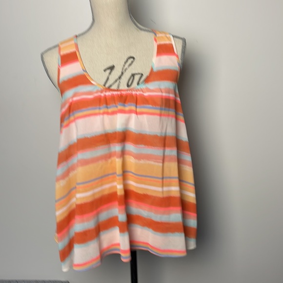 Anthropologie Tops - ☘️3/$35 Anthropologie Meadow Rue Orange Stripe Top with Cross Back (M)